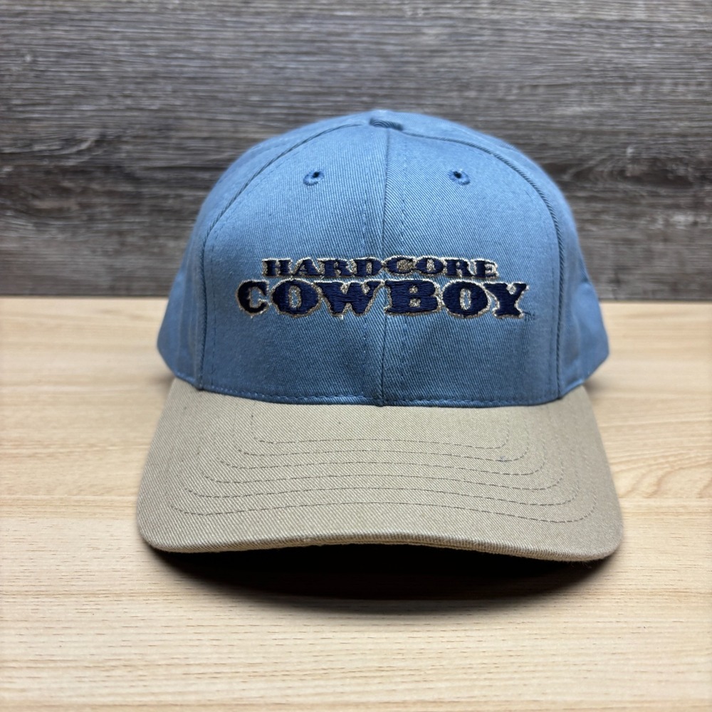 Vintage Hardcore Cowboy Hat Cap Strap Back Blue Embroidered Western Adjustable